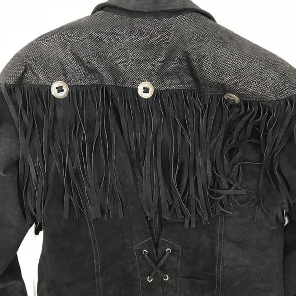 Vintage Suede Fringe 80s Black Leather Cropped Jacket - Picture 7 of 7